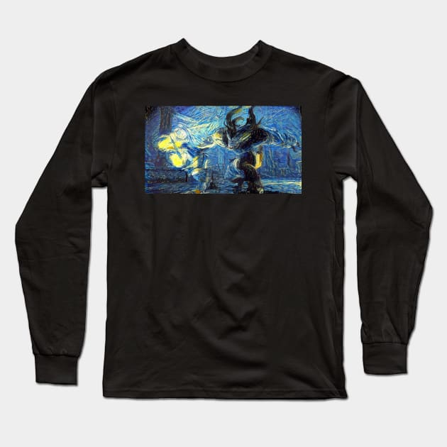 Dragon Age Origins The Warden vs Ogre Starry Night Long Sleeve T-Shirt by Starry Night